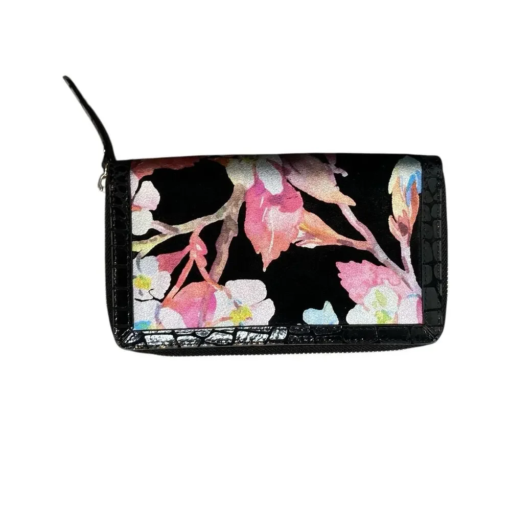 Sharif Black Y2K Floral Wristlet Wallet‎ Asian Vibes Art To Wear Chic Retro